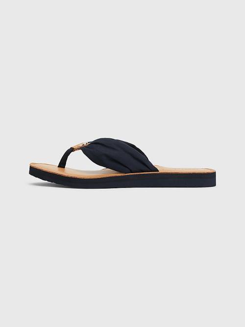 Blue Tommy Hilfiger Essential Leather Footbed Flip-Flops Women's Sandals | TH065HTW