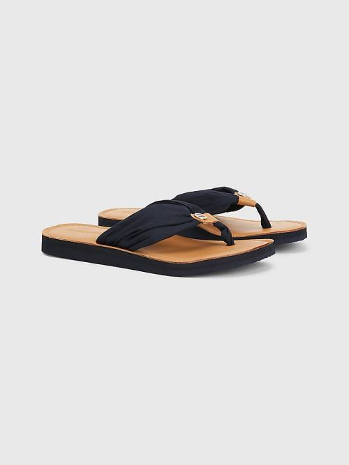 Blue Tommy Hilfiger Essential Leather Footbed Flip-Flops Women\'s Sandals | TH065HTW