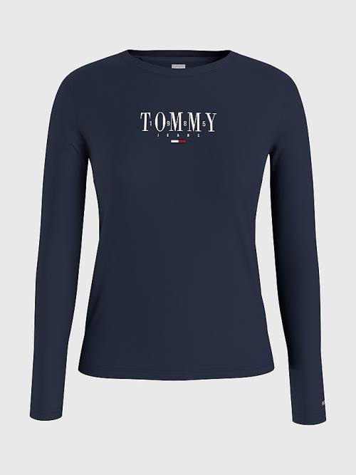 Blue Tommy Hilfiger Essential Logo Long Sleeve Women\'s T Shirts | TH453CPN