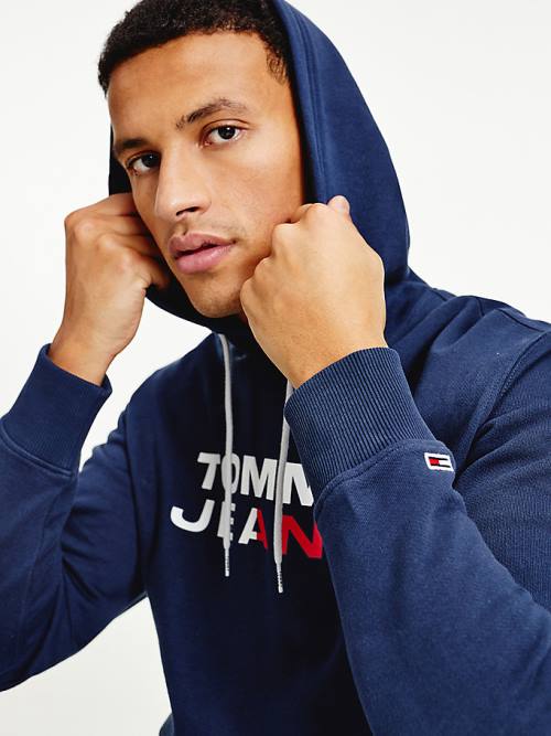 Blue Tommy Hilfiger Essential Logo Men's Hoodie | TH340WTF