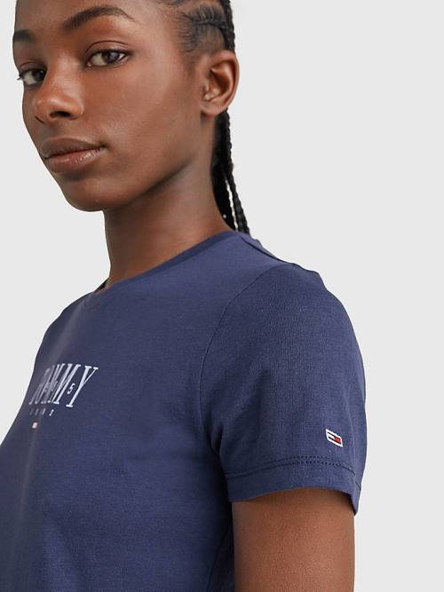 Blue Tommy Hilfiger Essential Logo Skinny Fit Women's T Shirts | TH796APL