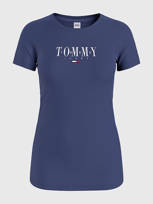 Blue Tommy Hilfiger Essential Logo Skinny Fit Women's T Shirts | TH796APL