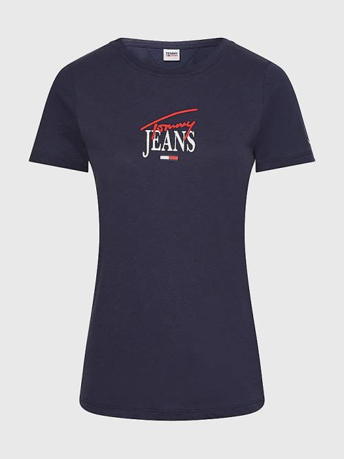 Blue Tommy Hilfiger Essential Logo Skinny Fit Women's T Shirts | TH941REA