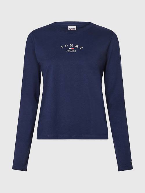 Blue Tommy Hilfiger Essential Logo Slim Fit Long Sleeve Women's T Shirts | TH021ORW