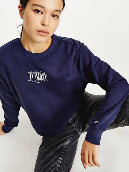 Blue Tommy Hilfiger Essential Logo Women's Sweatshirts | TH689ZBL