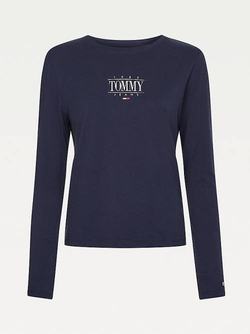 Blue Tommy Hilfiger Essential Long Sleeve Logo Women's T Shirts | TH706KTX