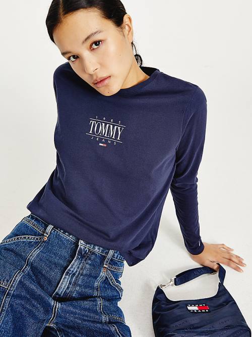 Blue Tommy Hilfiger Essential Long Sleeve Logo Women\'s T Shirts | TH706KTX