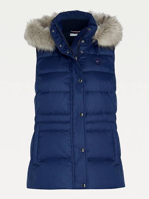 Blue Tommy Hilfiger Essential Monogram Down-Filled Vest Women's Coats | TH479XTK