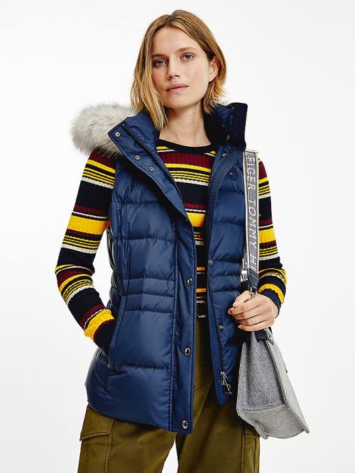 Blue Tommy Hilfiger Essential Monogram Down-Filled Vest Women\'s Coats | TH479XTK