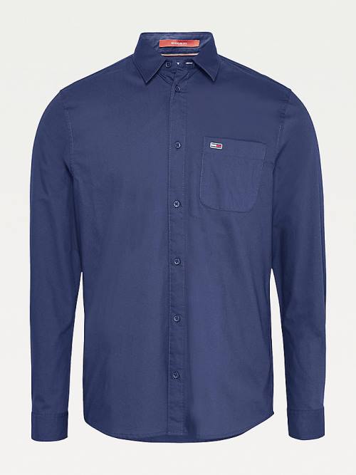 Blue Tommy Hilfiger Essential Organic Cotton Poplin Men\'s Shirts | TH208CVZ