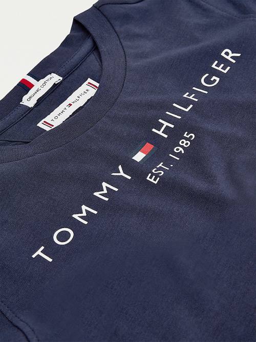 Blue Tommy Hilfiger Essential Organic Cotton Logo Girls' T Shirts | TH370FYR