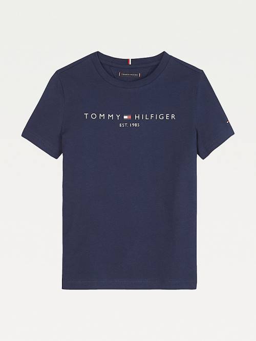 Blue Tommy Hilfiger Essential Organic Cotton Logo Girls\' T Shirts | TH370FYR