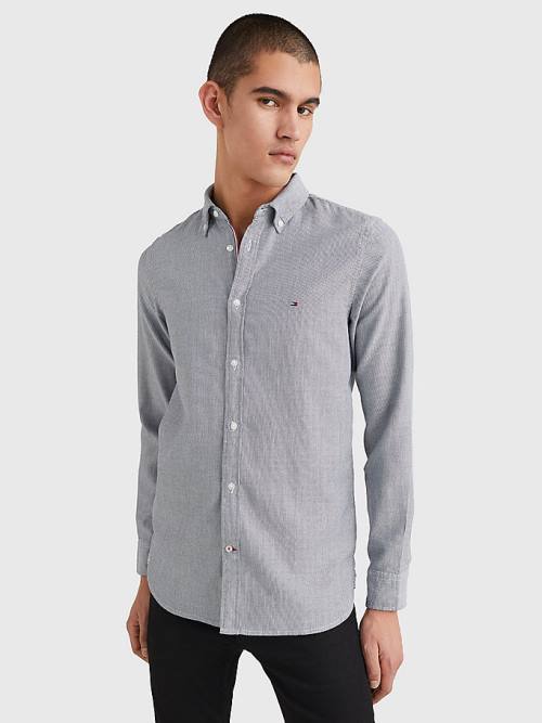 Blue Tommy Hilfiger Essential Organic Cotton Dobby Slim Men's Shirts | TH487TJP