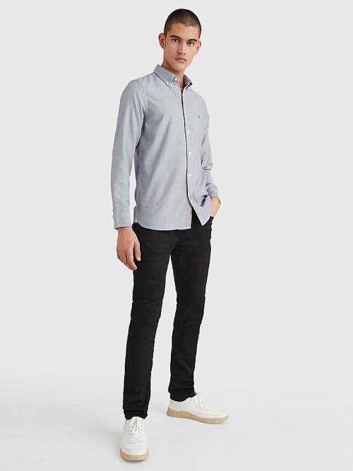 Blue Tommy Hilfiger Essential Organic Cotton Dobby Slim Men's Shirts | TH487TJP