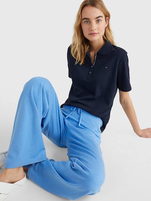 Blue Tommy Hilfiger Essential Placket Detail Women's Polo Shirts | TH504HOW