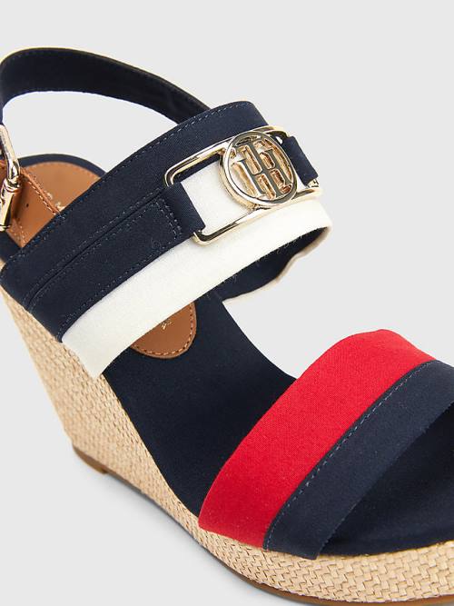 Blue Tommy Hilfiger Essential Plaque High Wedge Heels Women's Sandals | TH391SNR