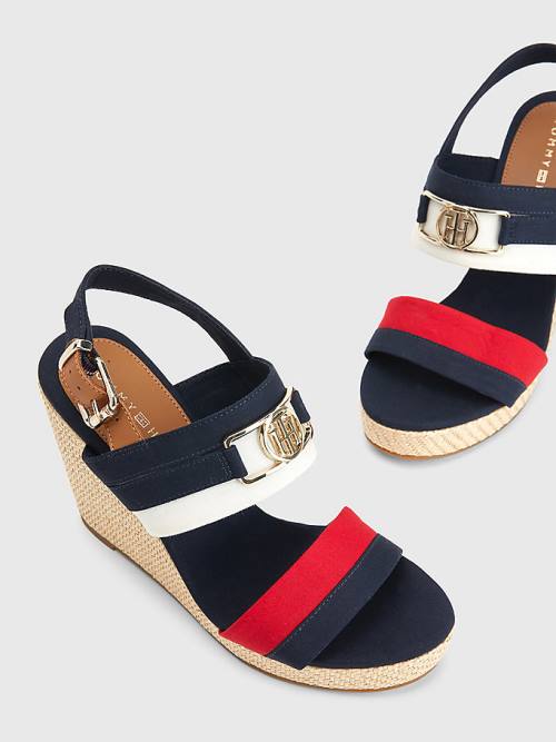 Blue Tommy Hilfiger Essential Plaque High Wedge Heels Women's Sandals | TH391SNR