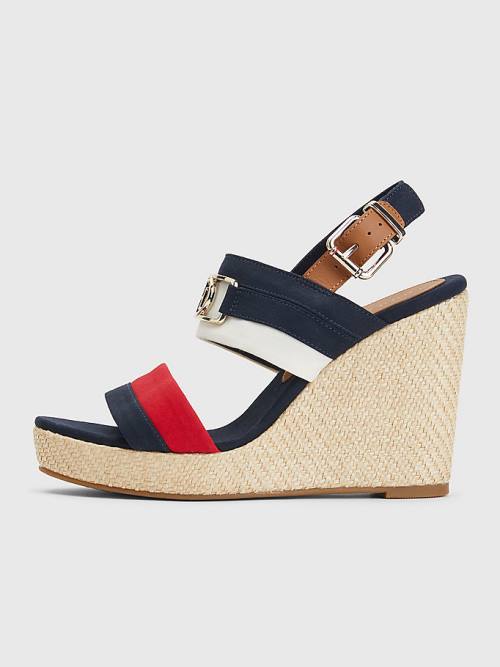 Blue Tommy Hilfiger Essential Plaque High Wedge Heels Women's Sandals | TH391SNR