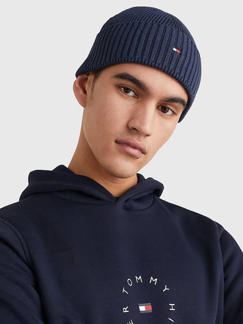 Blue Tommy Hilfiger Essential Rib Knit Short Beanie Men's Hats | TH586XBZ