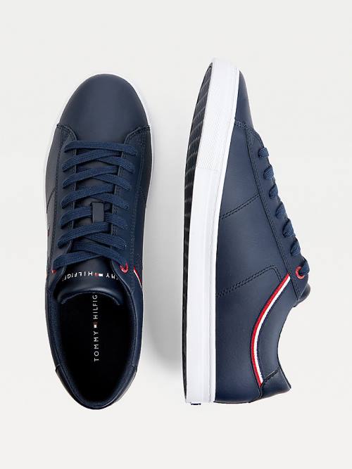 Blue Tommy Hilfiger Essential Signature Detail Leather Men's Sneakers | TH064AIX