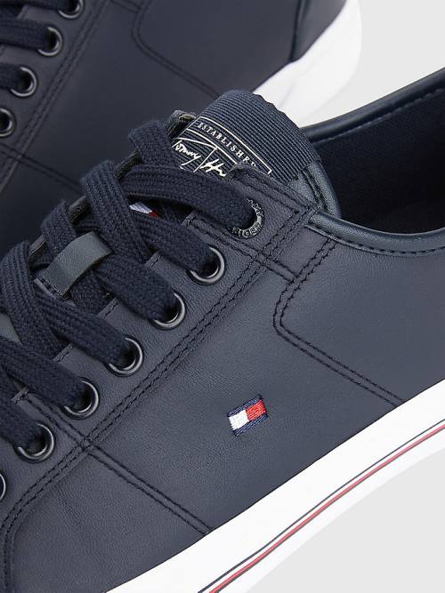 Blue Tommy Hilfiger Essential Signature Leather Men's Sneakers | TH623QSZ