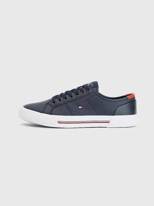 Blue Tommy Hilfiger Essential Signature Leather Men's Sneakers | TH623QSZ