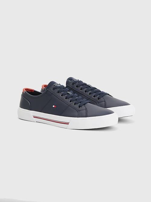 Blue Tommy Hilfiger Essential Signature Leather Men\'s Sneakers | TH623QSZ