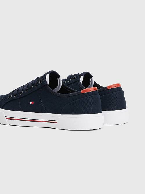 Blue Tommy Hilfiger Essential Signature Canvas Men's Sneakers | TH930HXK