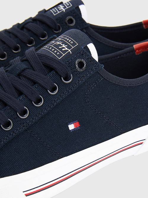 Blue Tommy Hilfiger Essential Signature Canvas Men's Sneakers | TH930HXK