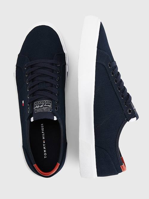 Blue Tommy Hilfiger Essential Signature Canvas Men's Sneakers | TH930HXK