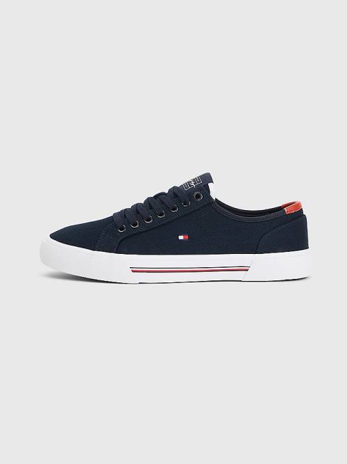 Blue Tommy Hilfiger Essential Signature Canvas Men's Sneakers | TH930HXK