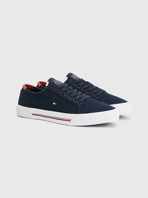 Blue Tommy Hilfiger Essential Signature Canvas Men\'s Sneakers | TH930HXK