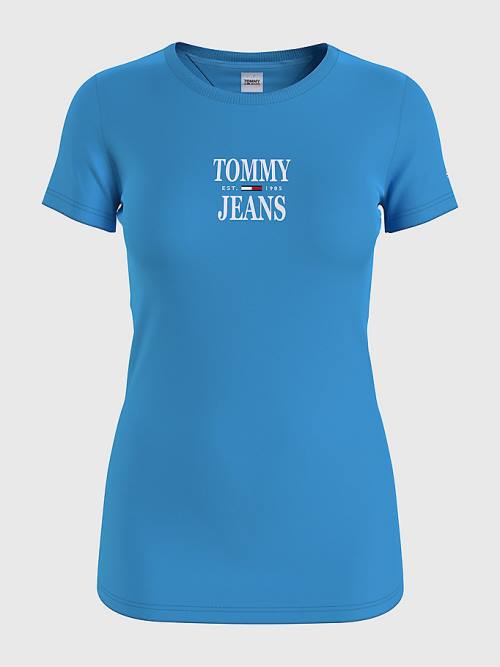 Blue Tommy Hilfiger Essential Skinny Fit Logo Women\'s T Shirts | TH635ZND