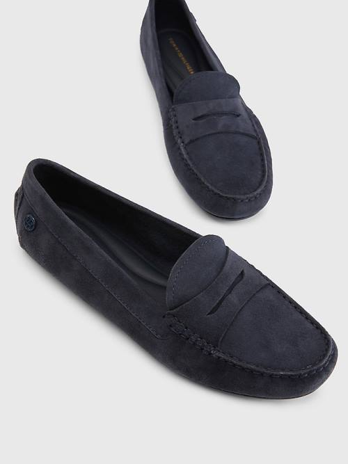 Blue Tommy Hilfiger Essential Suede Moccasins Women's Loafers | TH305AHB