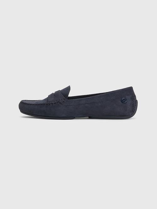 Blue Tommy Hilfiger Essential Suede Moccasins Women's Loafers | TH305AHB