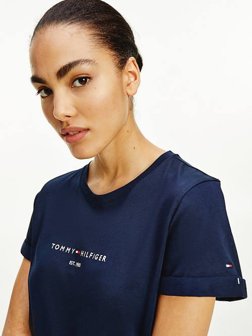 Blue Tommy Hilfiger Essentials Logo Short Sleeve Women's Dress | TH982TDA