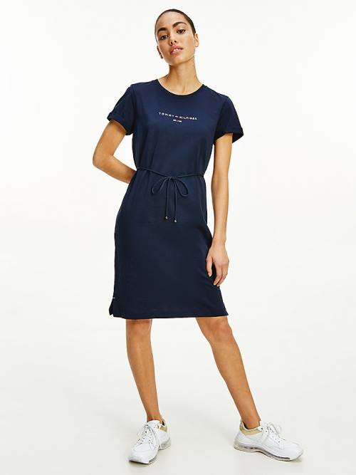 Blue Tommy Hilfiger Essentials Logo Short Sleeve Women\'s Dress | TH982TDA