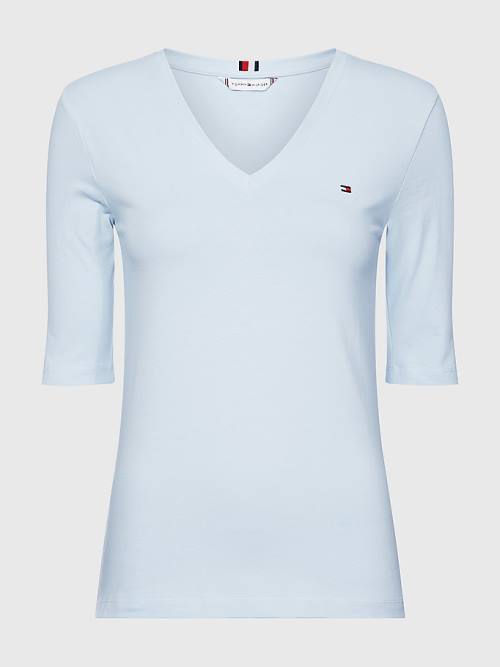 Blue Tommy Hilfiger Essentials Slim Fit Half Sleeve Women's T Shirts | TH192TWX