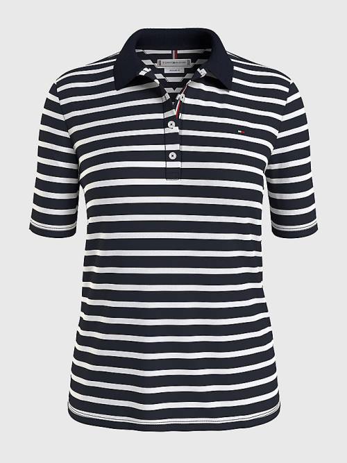 Blue Tommy Hilfiger Essentials Stripe Women's Polo Shirts | TH938YIH