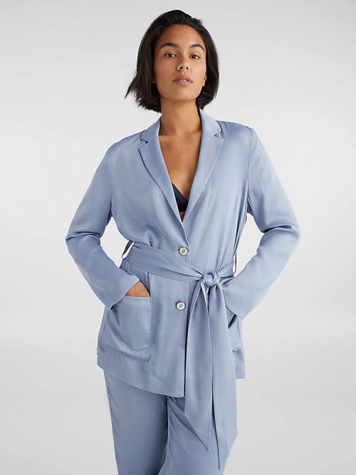 Blue Tommy Hilfiger Exclusive Belted Satin Women's Blazers | TH706CAY