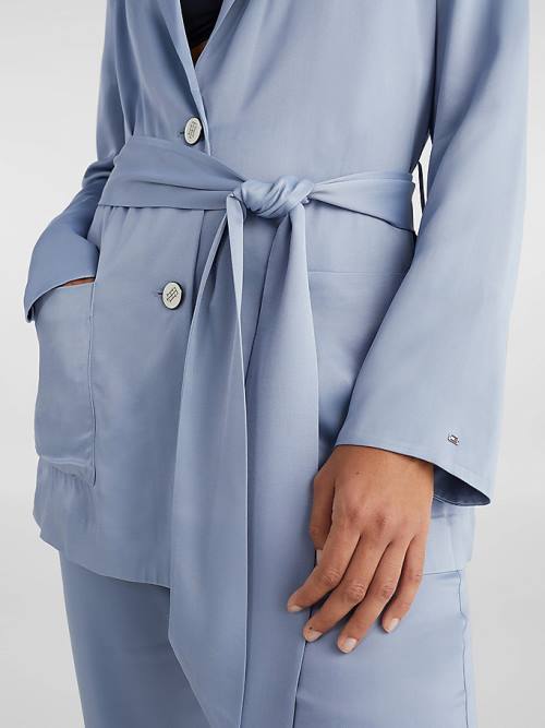 Blue Tommy Hilfiger Exclusive Belted Satin Women's Blazers | TH706CAY