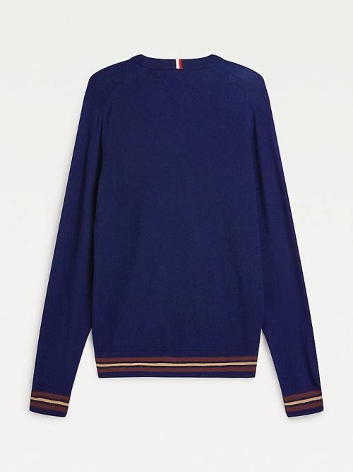 Blue Tommy Hilfiger Exclusive Flag Logo Merino Wool Cardigan Men's Sweaters | TH094BFW