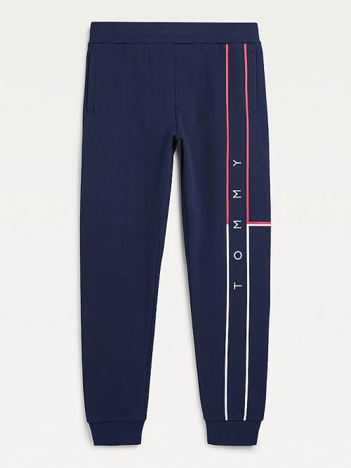 Blue Tommy Hilfiger Exclusive Flag Logo Cuffed Joggers Men's Pants | TH617BNP