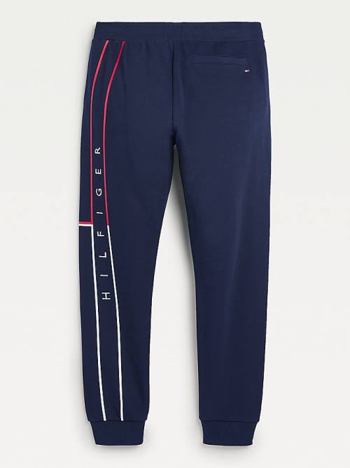 Blue Tommy Hilfiger Exclusive Flag Logo Cuffed Joggers Men's Pants | TH617BNP