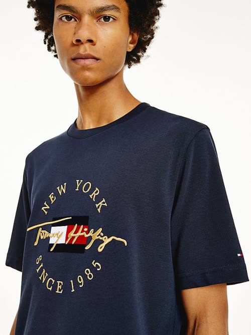 Blue Tommy Hilfiger Exclusive Icons Organic Cotton Men's T Shirts | TH924MCG