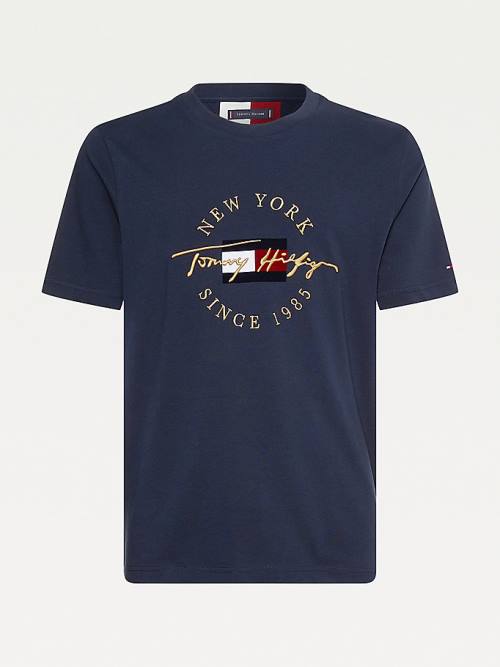 Blue Tommy Hilfiger Exclusive Icons Organic Cotton Men's T Shirts | TH924MCG