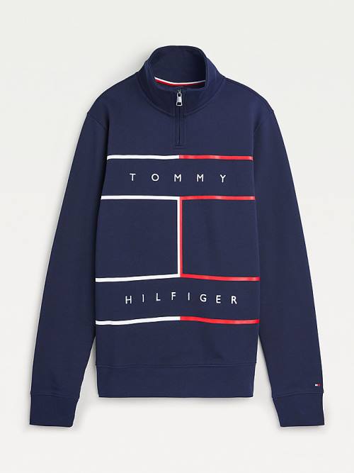 Blue Tommy Hilfiger Exclusive Mock Turtleneck Men's Sweatshirts | TH284IQS