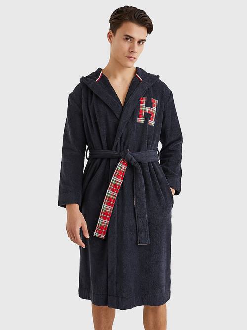 Blue Tommy Hilfiger Exclusive Organic Cotton Monogram Bathrobe Men's Pyjamas | TH809EZS