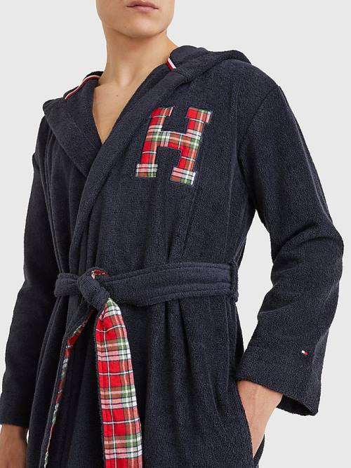 Blue Tommy Hilfiger Exclusive Organic Cotton Monogram Bathrobe Men's Pyjamas | TH809EZS