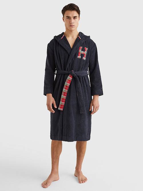 Blue Tommy Hilfiger Exclusive Organic Cotton Monogram Bathrobe Men\'s Pyjamas | TH809EZS